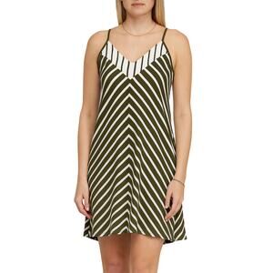 Laila Jayde Mitered Striped Racerback Mini Dress Olive Natural NWT Size Large